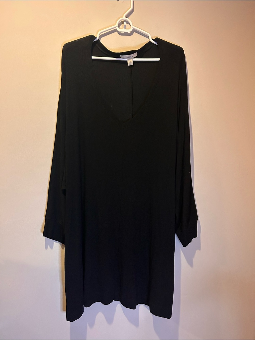 Sejour Plus Size 3x Lightweight Black Ribbed Oversized Long Shirt Minimalist